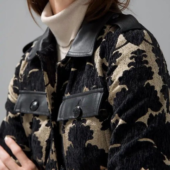 WHBM Coated Denim  Details Jacquard Cropped Jacket - Picture 3 of 7